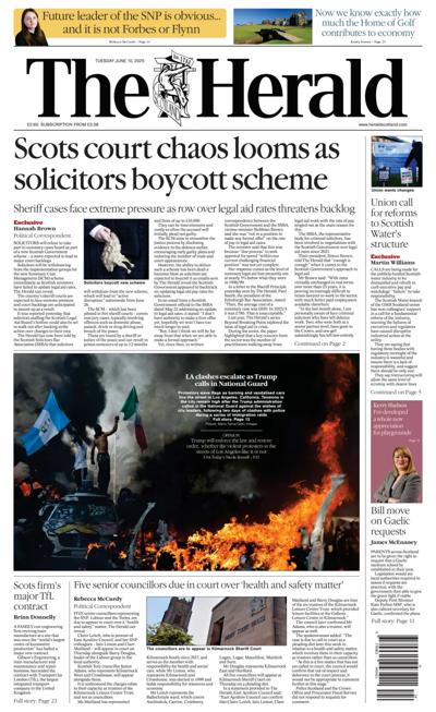 The Herald Newspaper Front Page (UK) for 10 June 2025