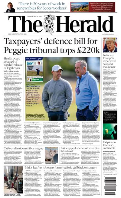 The Herald Newspaper Front Page (UK) for 10 July 2025