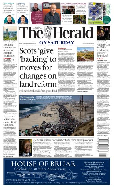 The Herald Newspaper Front Page (UK) for 11 October 2025