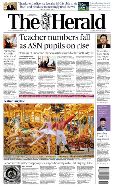 The Herald Newspaper Front Page (UK) for 11 December 2024