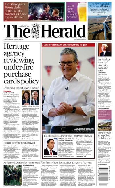 The Herald Newspaper Front Page (UK) for 11 February 2026