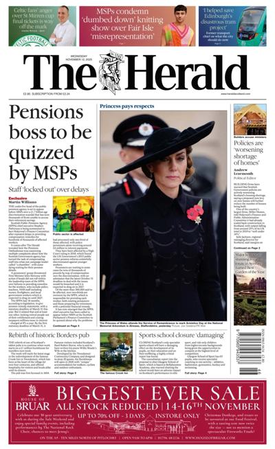 The Herald Newspaper Front Page (UK) for 12 November 2025