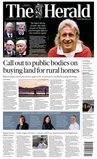 The Herald Newspaper Front Page (UK) for 12 February 2025