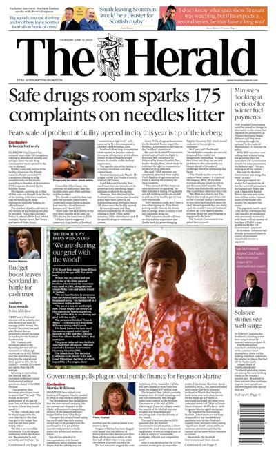 The Herald Newspaper Front Page (UK) for 12 June 2025