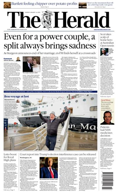 The Herald Newspaper Front Page (UK) for 14 January 2025