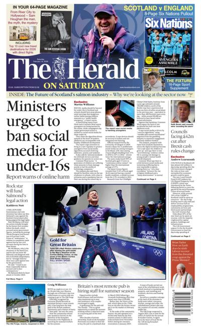 The Herald Newspaper Front Page (UK) for 14 February 2026