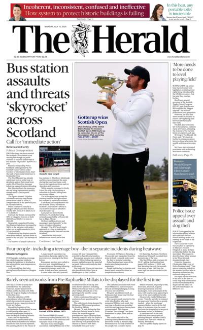 The Herald Newspaper Front Page (UK) for 14 July 2025