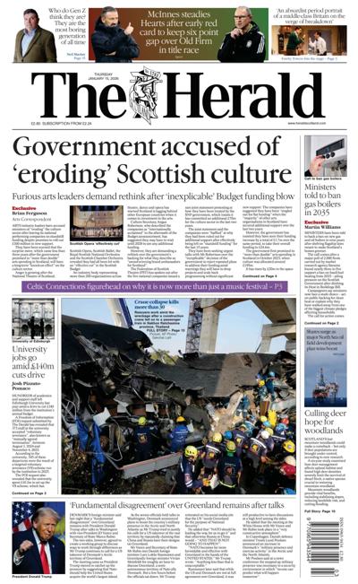 The Herald Newspaper Front Page (UK) for 15 January 2026