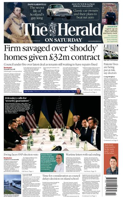 The Herald Newspaper Front Page (UK) for 15 February 2025