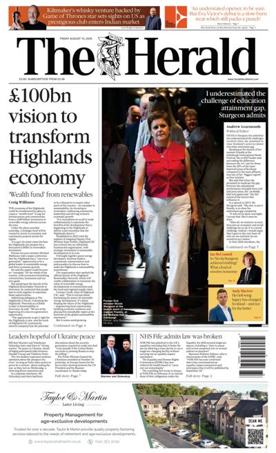 The Herald Newspaper Front Page (UK) for 15 August 2025