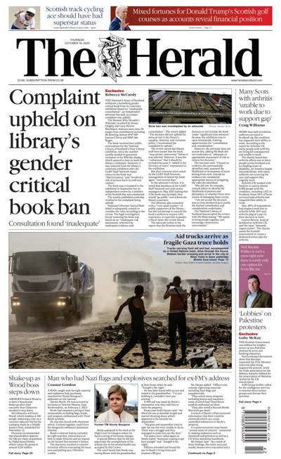 The Herald Newspaper Front Page (UK) for 16 October 2025