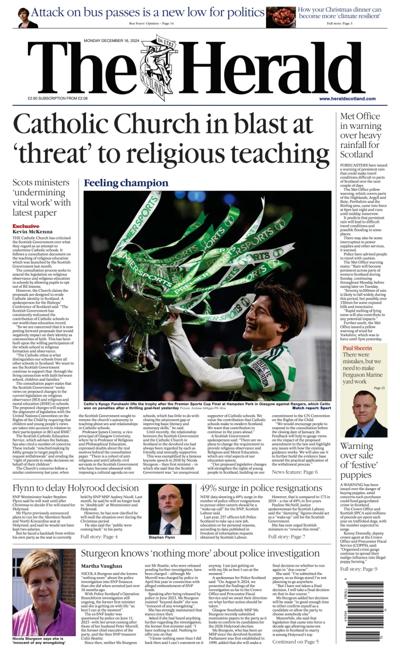 The Herald Newspaper Front Page (UK) for 16 December 2024