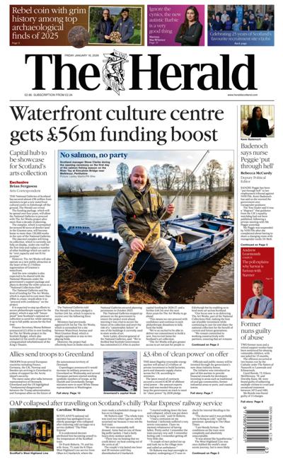 The Herald Newspaper Front Page (UK) for 16 January 2026