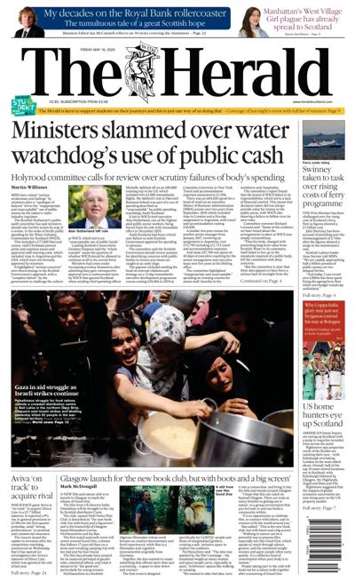 The Herald Newspaper Front Page (UK) for 16 May 2025