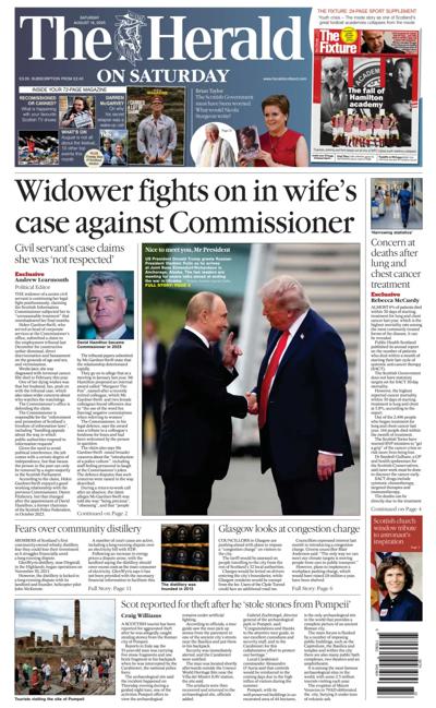 The Herald Newspaper Front Page (UK) for 16 August 2025
