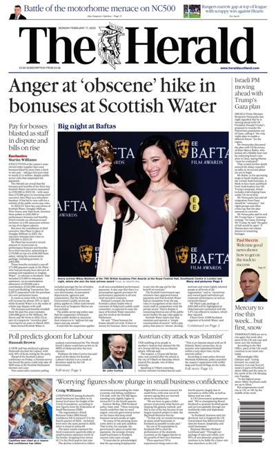 The Herald Newspaper Front Page (UK) for 17 February 2025