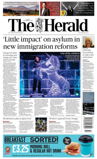 The Herald Newspaper Front Page (UK) for 18 November 2025
