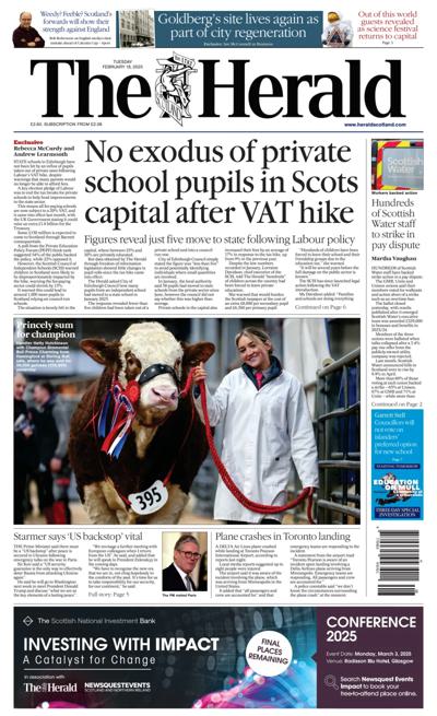 The Herald Newspaper Front Page (UK) for 18 February 2025