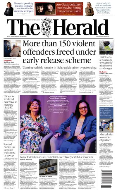 The Herald Newspaper Front Page (UK) for 18 June 2025