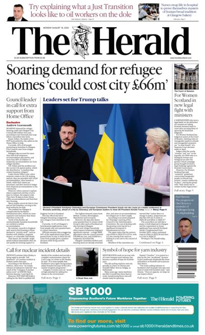 The Herald Newspaper Front Page (UK) for 18 August 2025