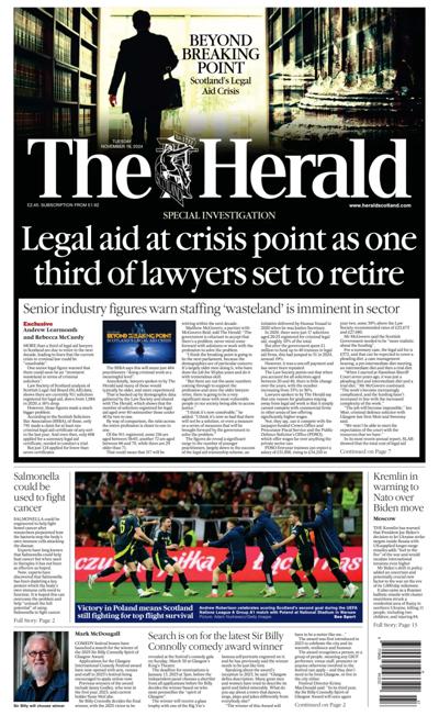 The Herald Newspaper Front Page (UK) for 19 November 2024