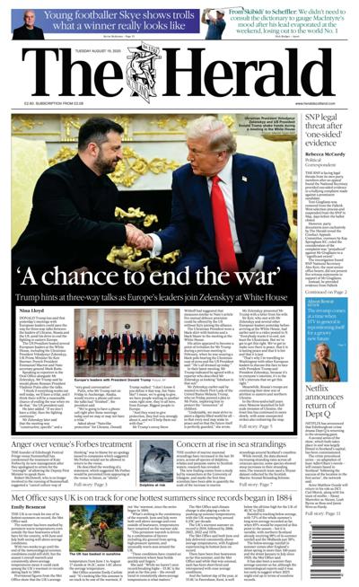 The Herald Newspaper Front Page (UK) for 19 August 2025