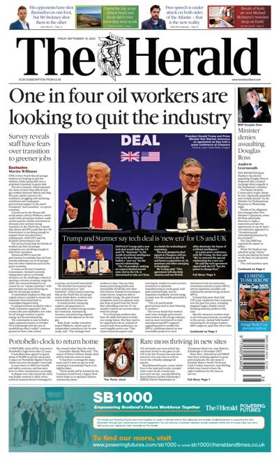 The Herald Newspaper Front Page (UK) for 19 September 2025
