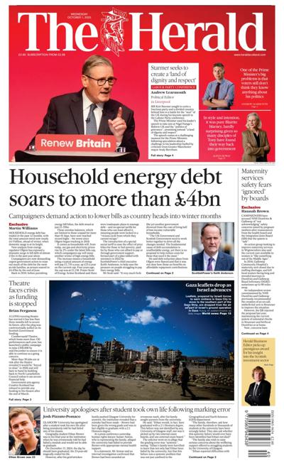 The Herald Newspaper Front Page (UK) for 1 October 2025
