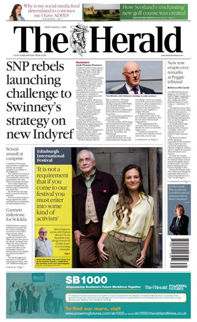 The Herald Newspaper Front Page (UK) for 1 August 2025