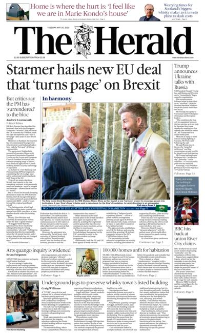 The Herald Newspaper Front Page (UK) for 20 May 2025