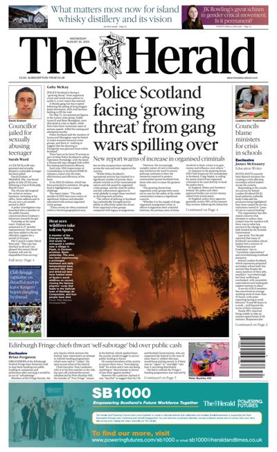 The Herald Newspaper Front Page (UK) for 20 August 2025