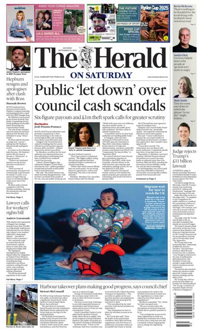 The Herald Newspaper Front Page (UK) for 20 September 2025