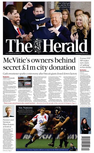 The Herald Newspaper Front Page (UK) for 21 January 2025