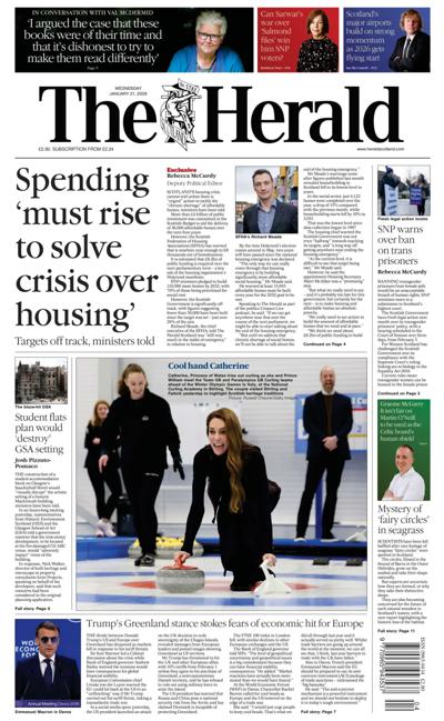 The Herald Newspaper Front Page (UK) for 21 January 2026