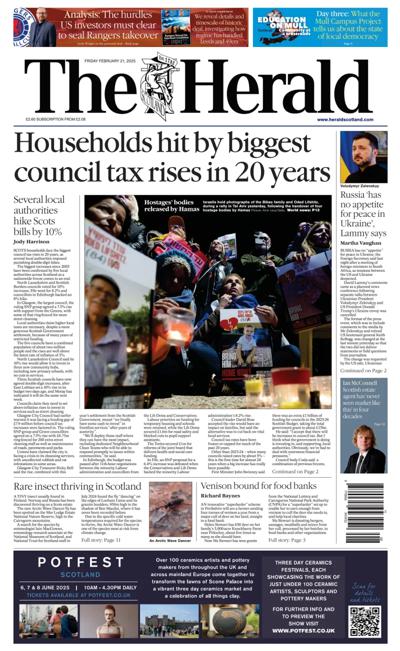 The Herald Newspaper Front Page (UK) for 21 February 2025