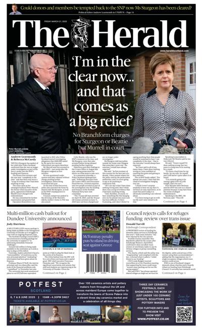 The Herald Newspaper Front Page (UK) for 21 March 2025