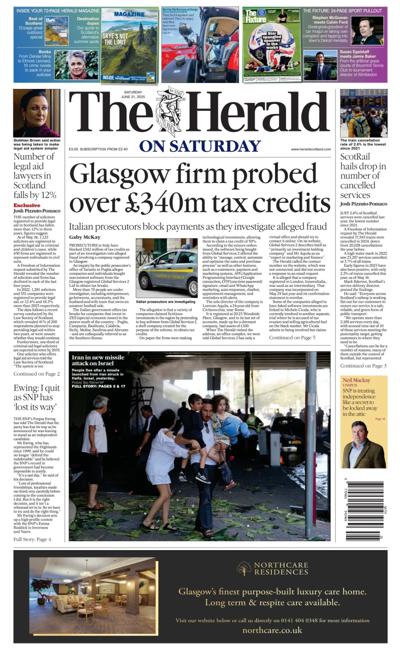 The Herald Newspaper Front Page (UK) for 21 June 2025