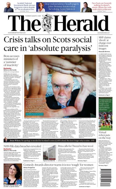 The Herald Newspaper Front Page (UK) for 21 August 2025