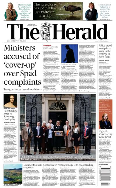 The Herald Newspaper Front Page (UK) for 22 October 2025
