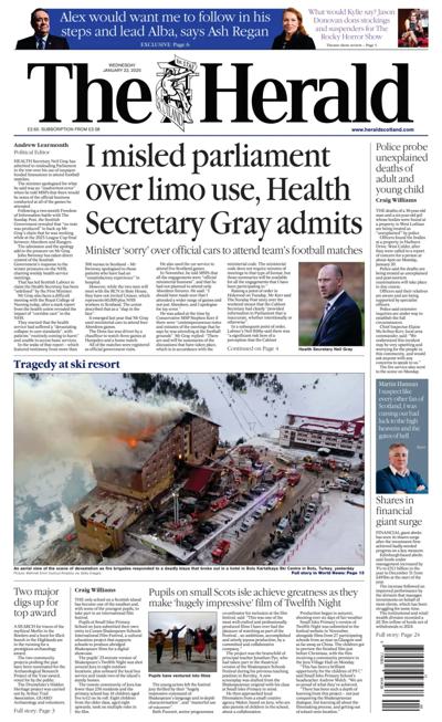 The Herald Newspaper Front Page (UK) for 22 January 2025