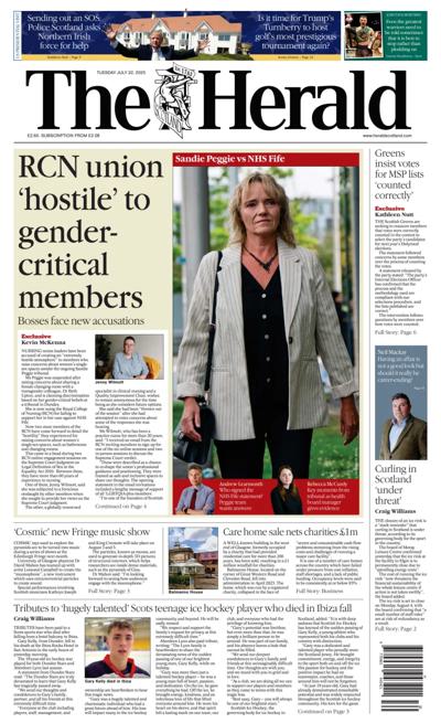 The Herald Newspaper Front Page (UK) for 22 July 2025