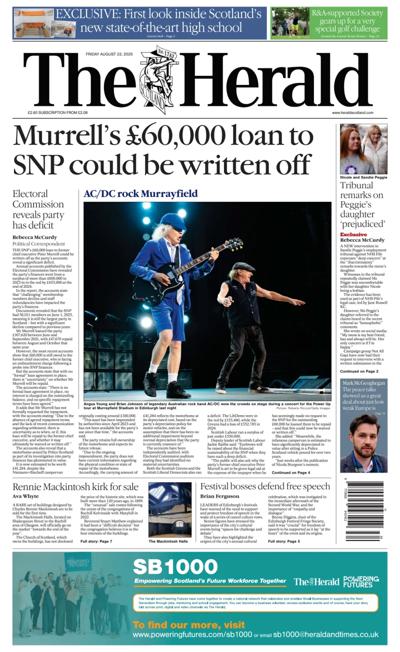The Herald Newspaper Front Page (UK) for 22 August 2025