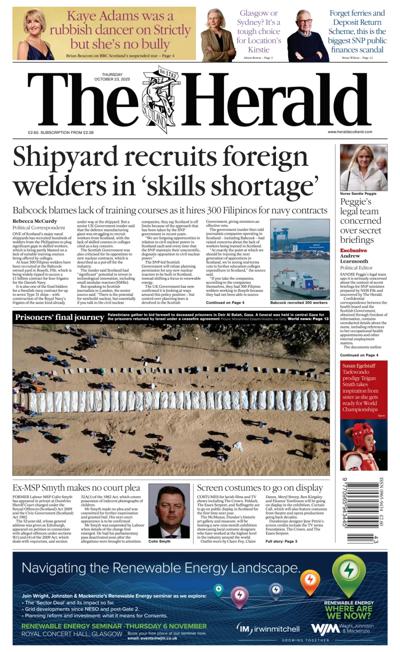 The Herald Newspaper Front Page (UK) for 23 October 2025