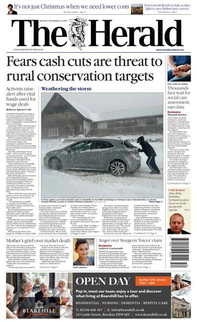 The Herald Newspaper Front Page (UK) for 23 December 2024