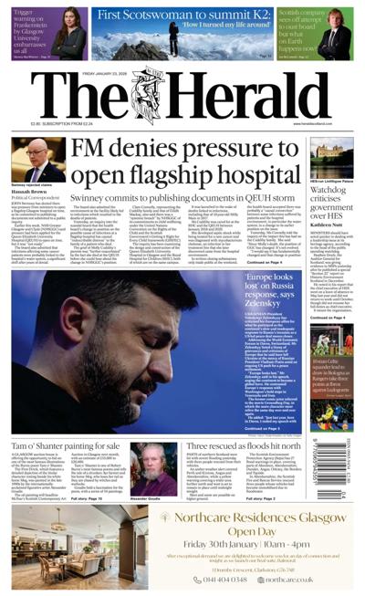 The Herald Newspaper Front Page (UK) for 23 January 2026