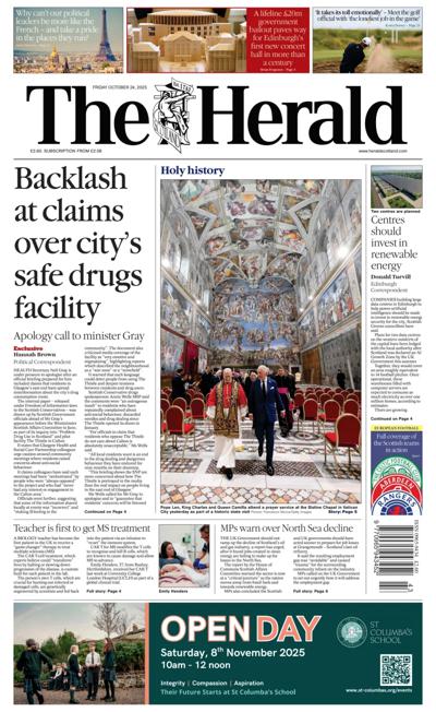 The Herald Newspaper Front Page (UK) for 24 October 2025
