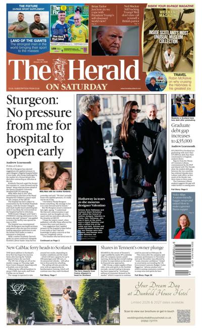 The Herald Newspaper Front Page (UK) for 24 January 2026