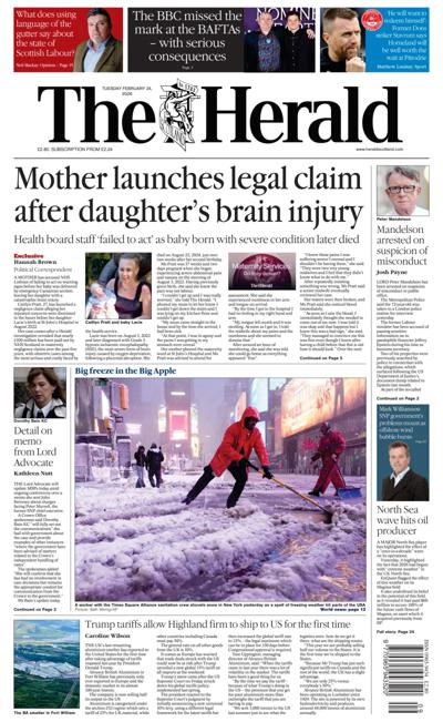 The Herald Newspaper Front Page (UK) for 24 February 2026