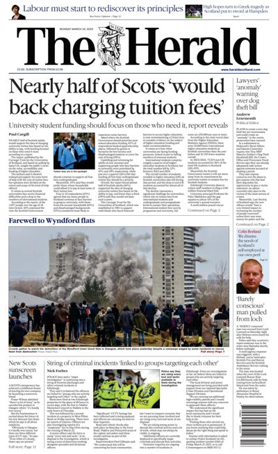 The Herald Newspaper Front Page (UK) for 24 March 2025