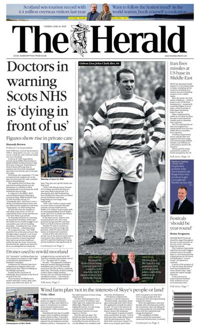The Herald Newspaper Front Page (UK) for 24 June 2025